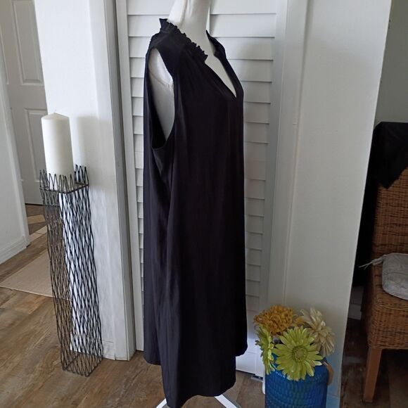 Chico's modern peasant black sleeveless midi dress smocked shoulder V Neck XL/20 - Picture 5 of 10
